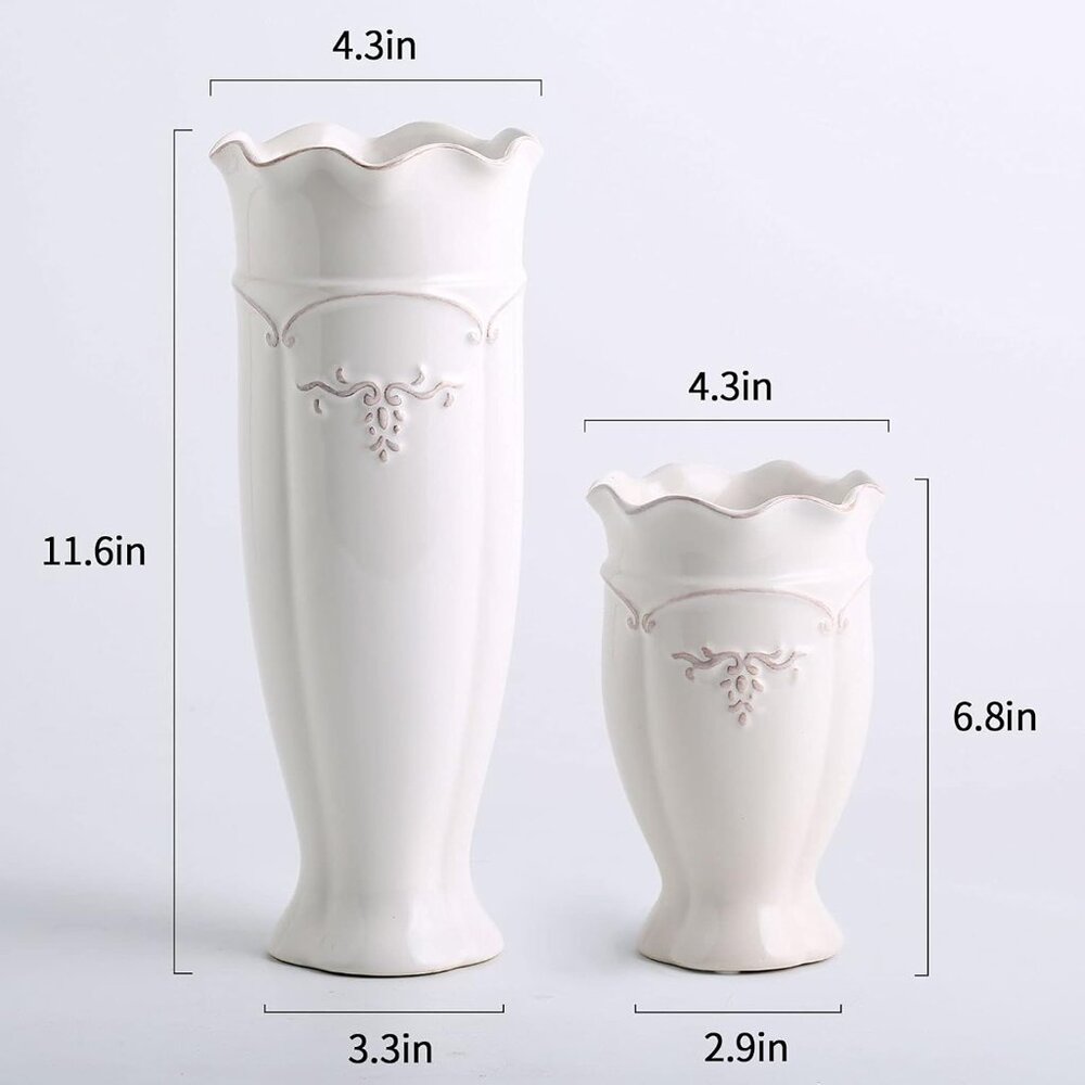 White Ceramic Flower Vase 6.8 Inch Small French Vintage Home Table Decor - Picture 5 of 8